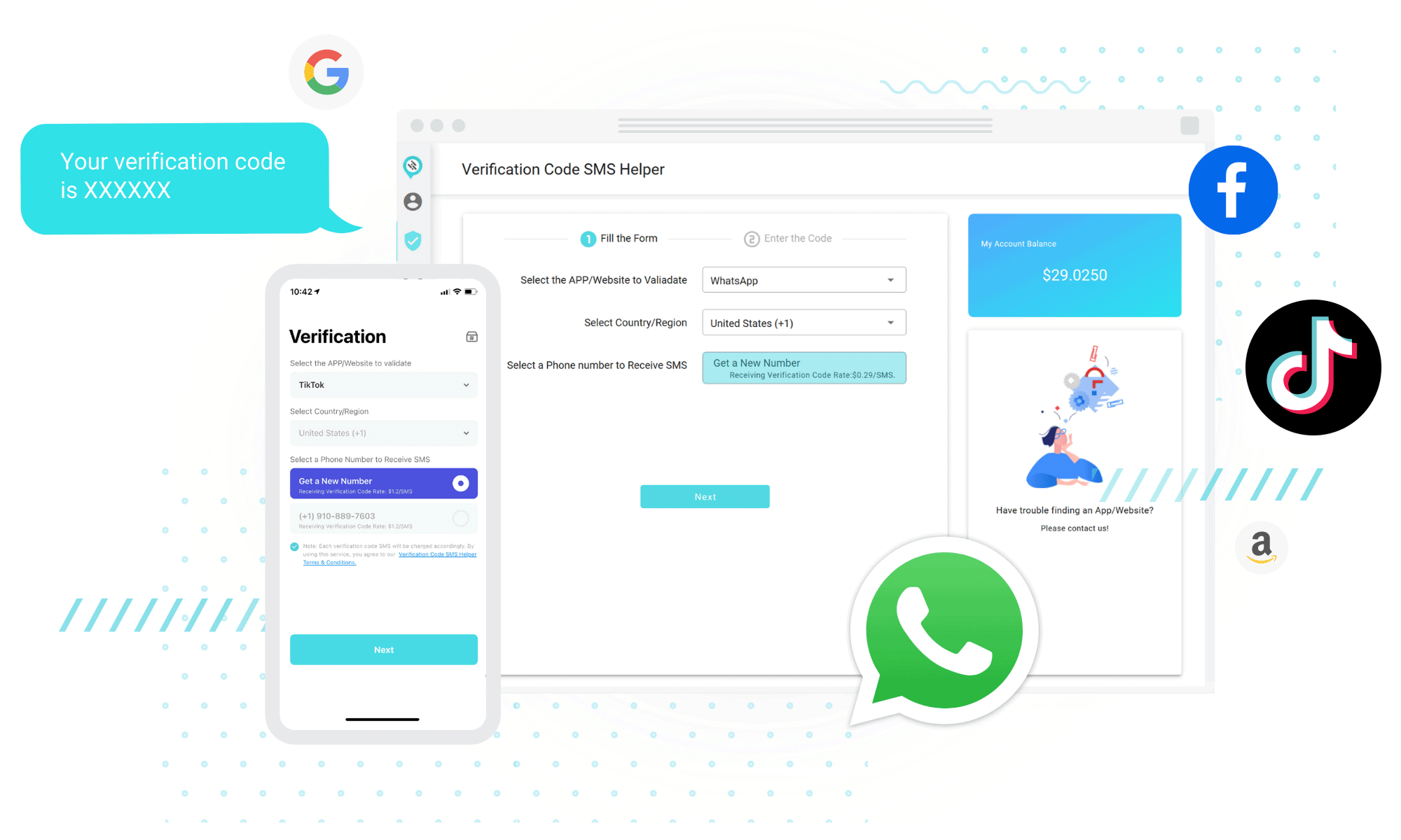 receive verification code sms online and on mobile app